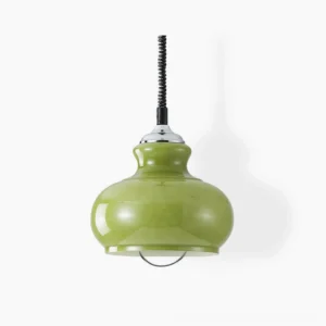 Aitan gourd pendant lamp in green with chrome hardware, front studio view