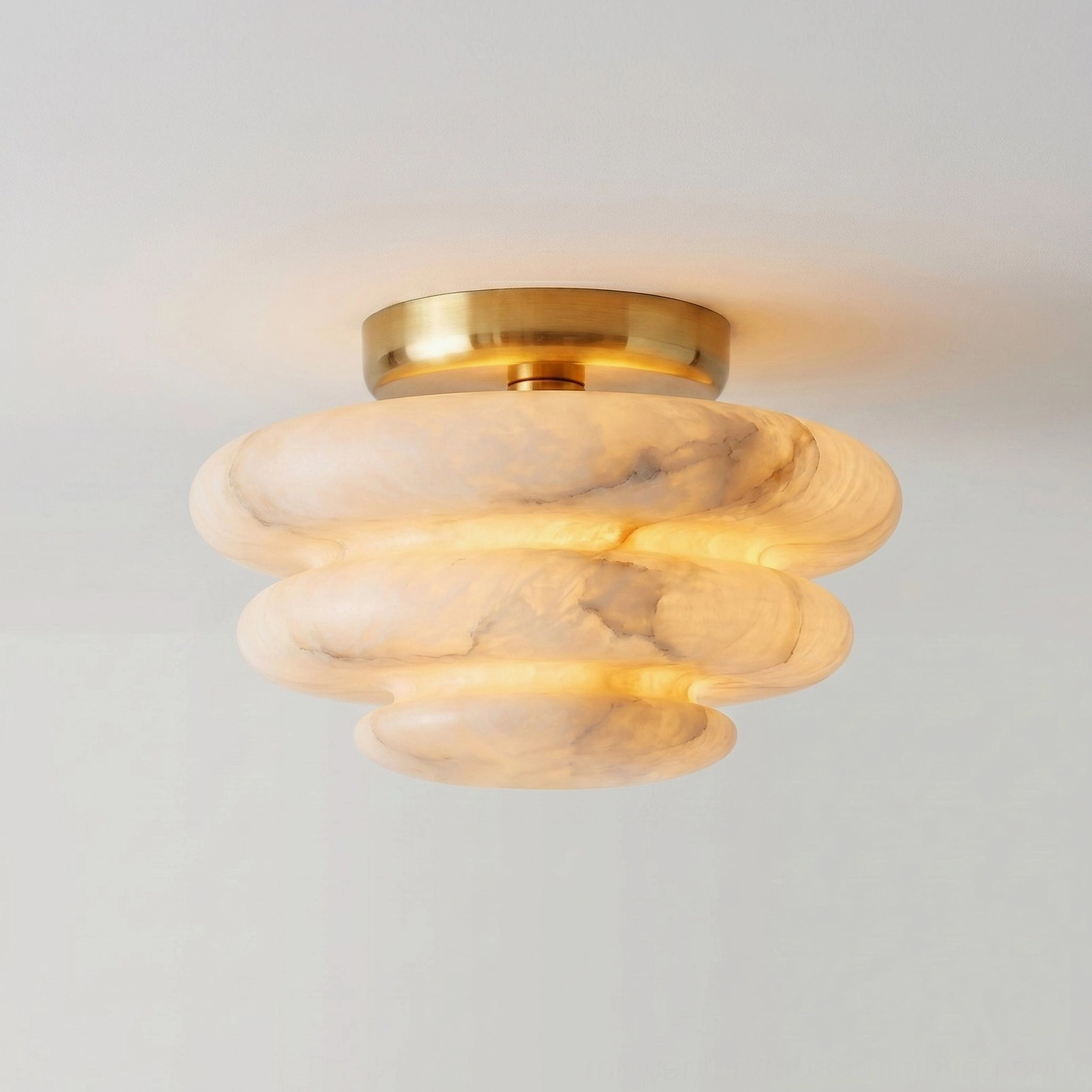 Alabaster ceiling light fixture installation - low-profile flush mount - ambient warm illumination