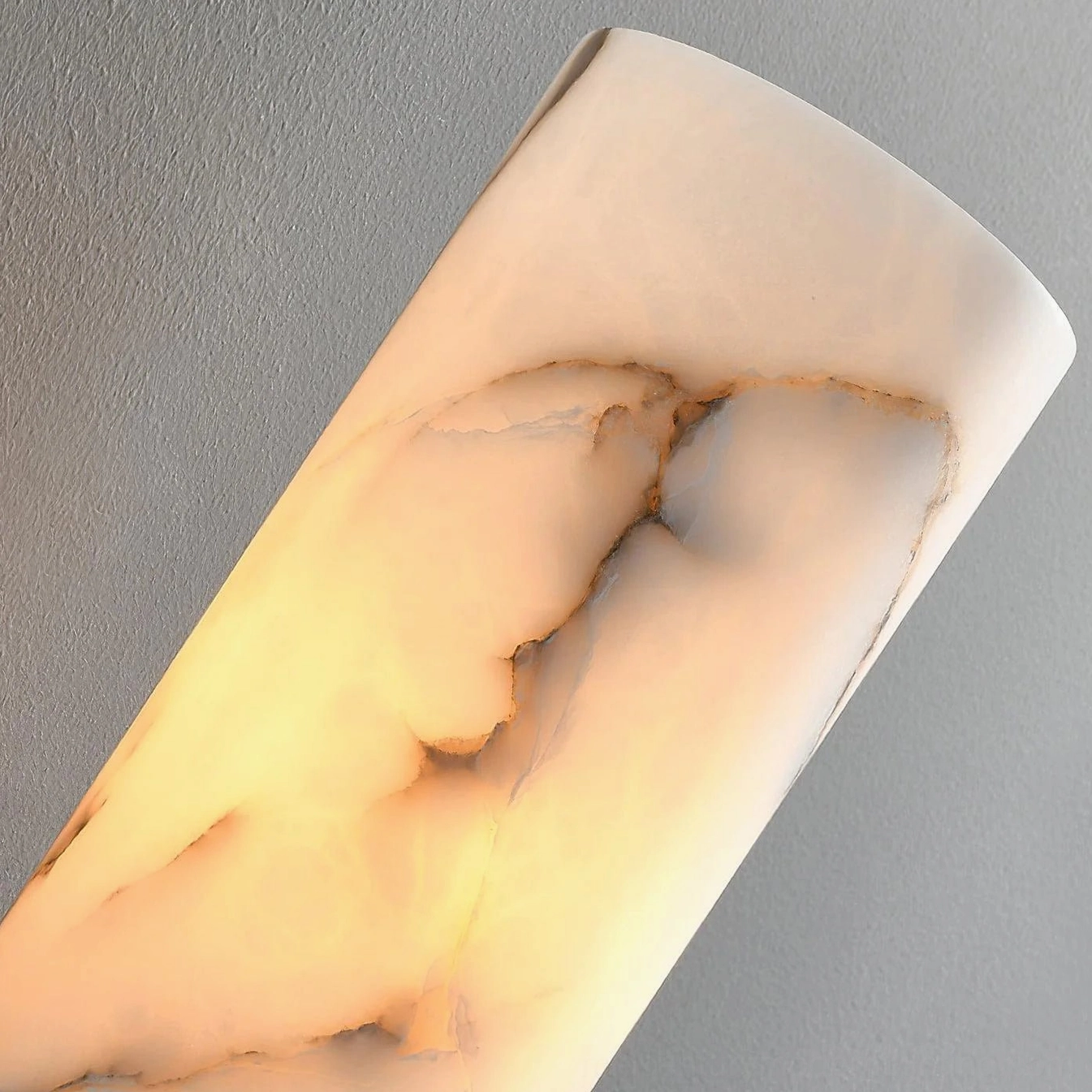 Alabaster wall lamp architectural perspective showing cylindrical proportion and minimalist mid-century form