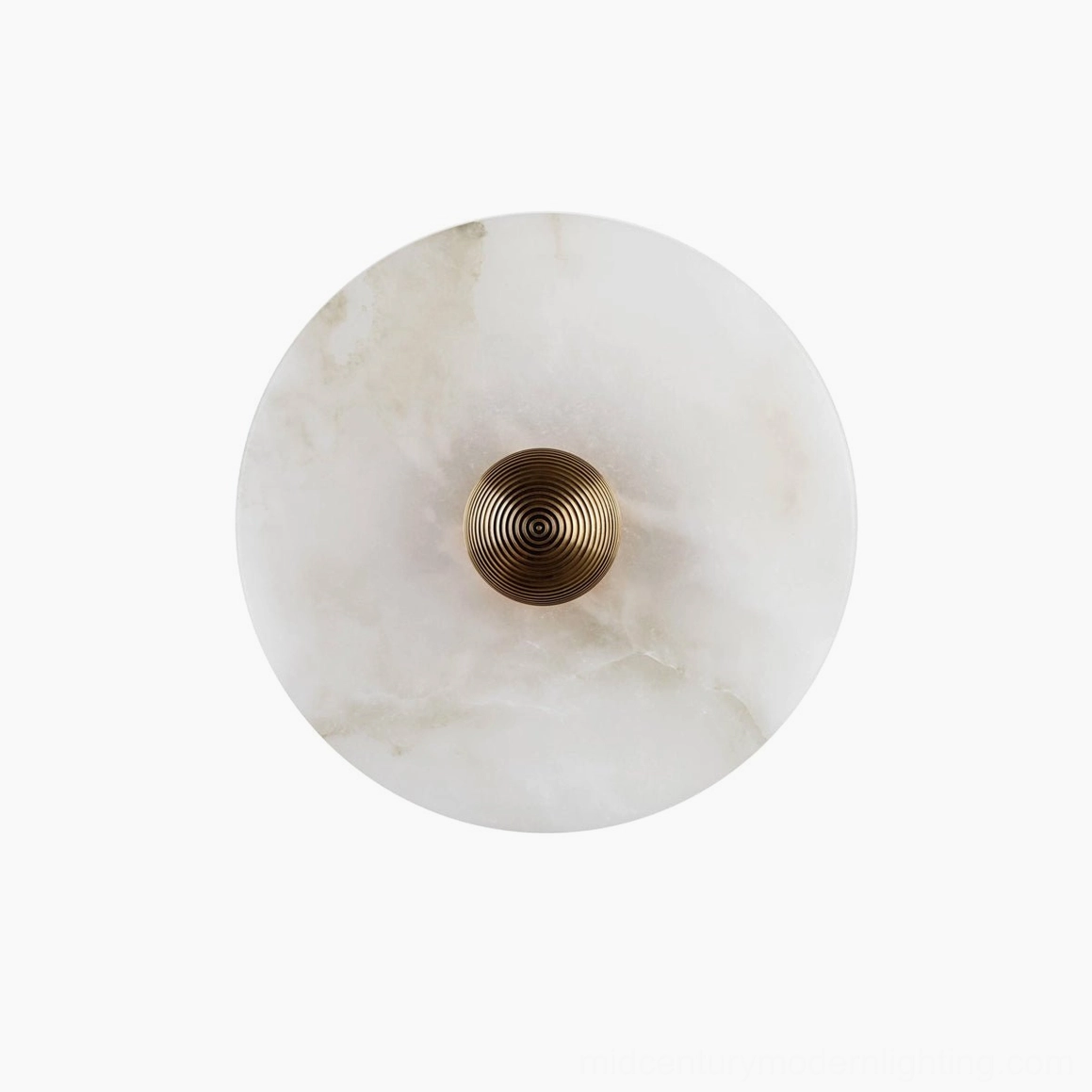 Three round alabaster lights at full brightness, maximum illumination output, functional lighting mode