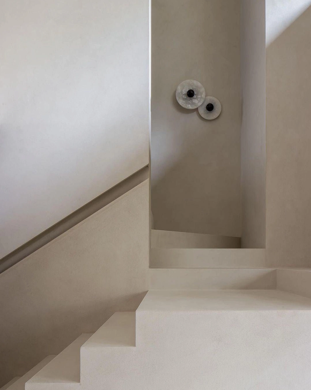 Cluster of different size alabaster lights, spatial layering arrangement, multi-level illumination