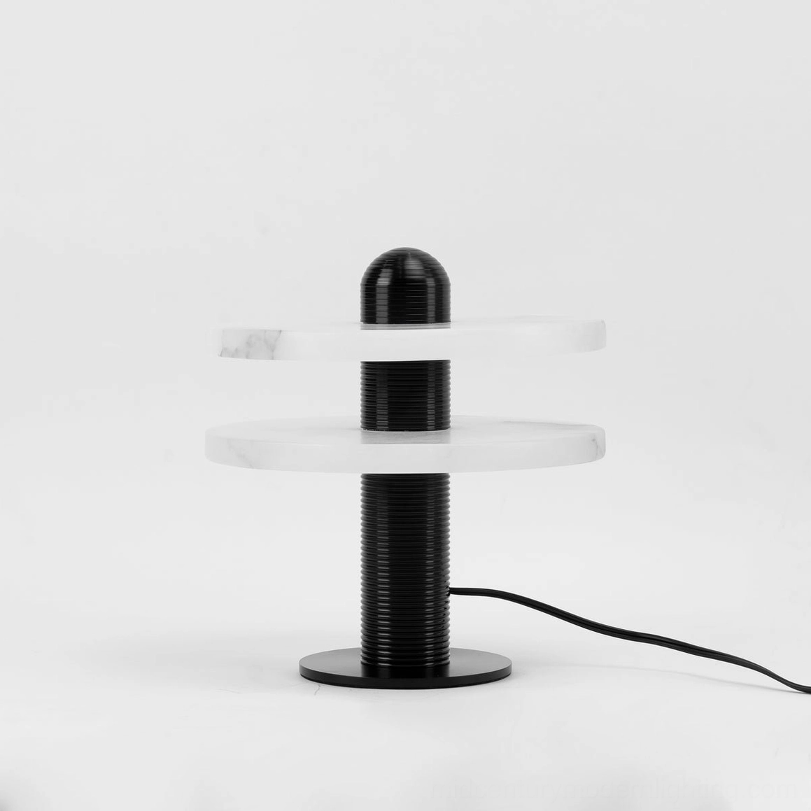 Contemporary Alabaster Planes Table Lamp three-quarter side view with geometric alabaster planes and threaded metal pole