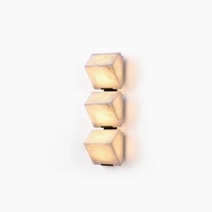 Triple-light alabaster staircase wall lamp with stacked cubic design in white, modern minimalist style against clean white background