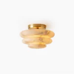 Alabaster tiered ceiling flush mount with brushed brass canopy - modern organic lighting fixture - direct product shot
