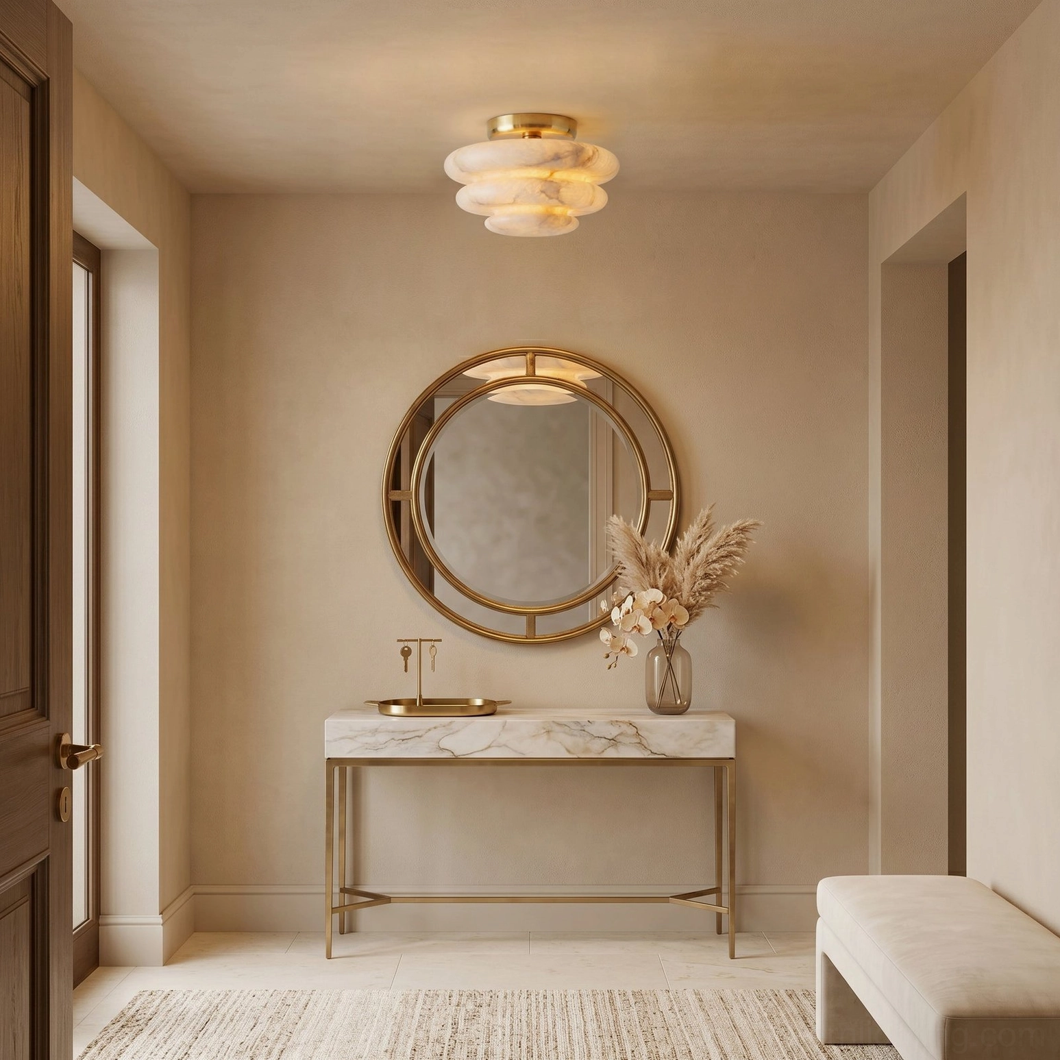Alabaster tiered ceiling mount - natural stone variation - modern minimalist lighting solution