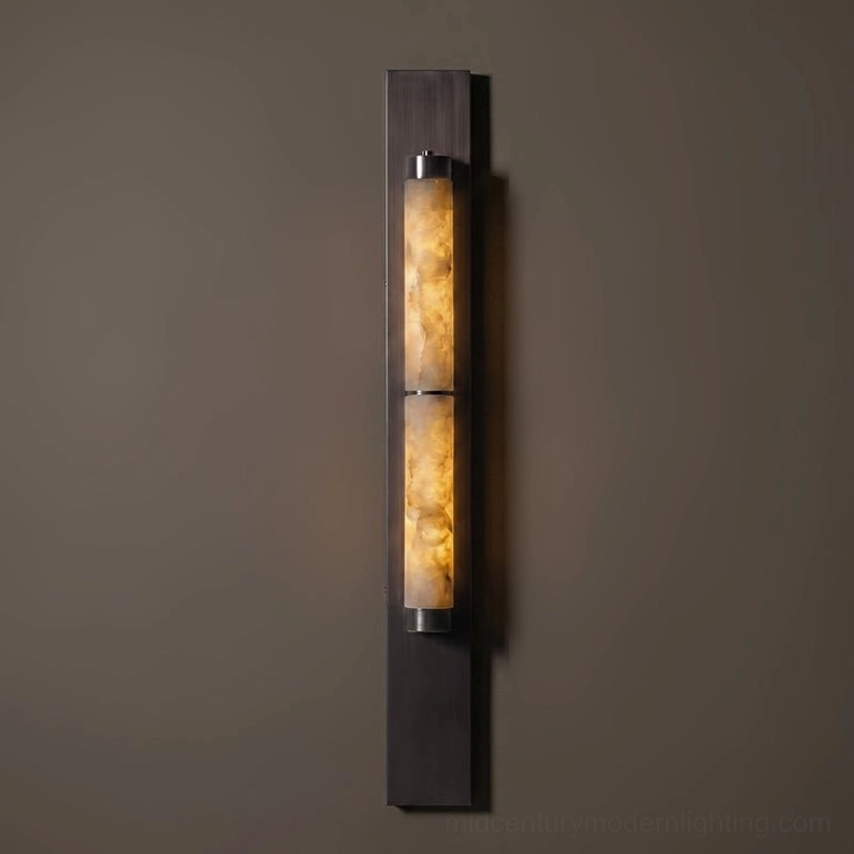 Compact alabaster wall lamp bronze white stone warm light design variant