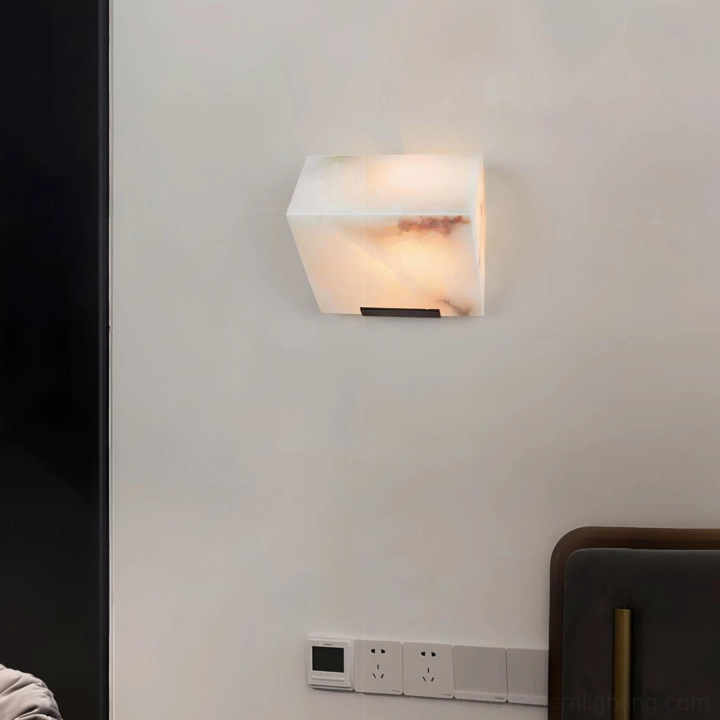 Alabaster staircase wall lamp quartet demonstrating modular scalability from single to four-light configurations