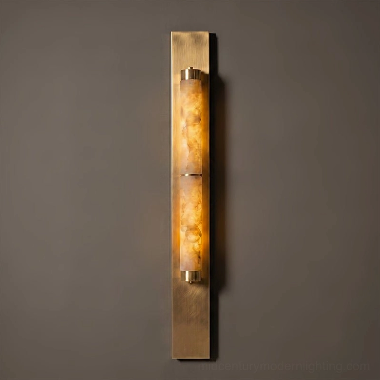 Compact alabaster wall sconce brass white stone warm light variant product shot