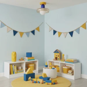 Alabax retro ceiling light installed in playful blue children's room