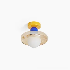 Alabax geometric glass ceiling light with colorful metal cap - studio front view
