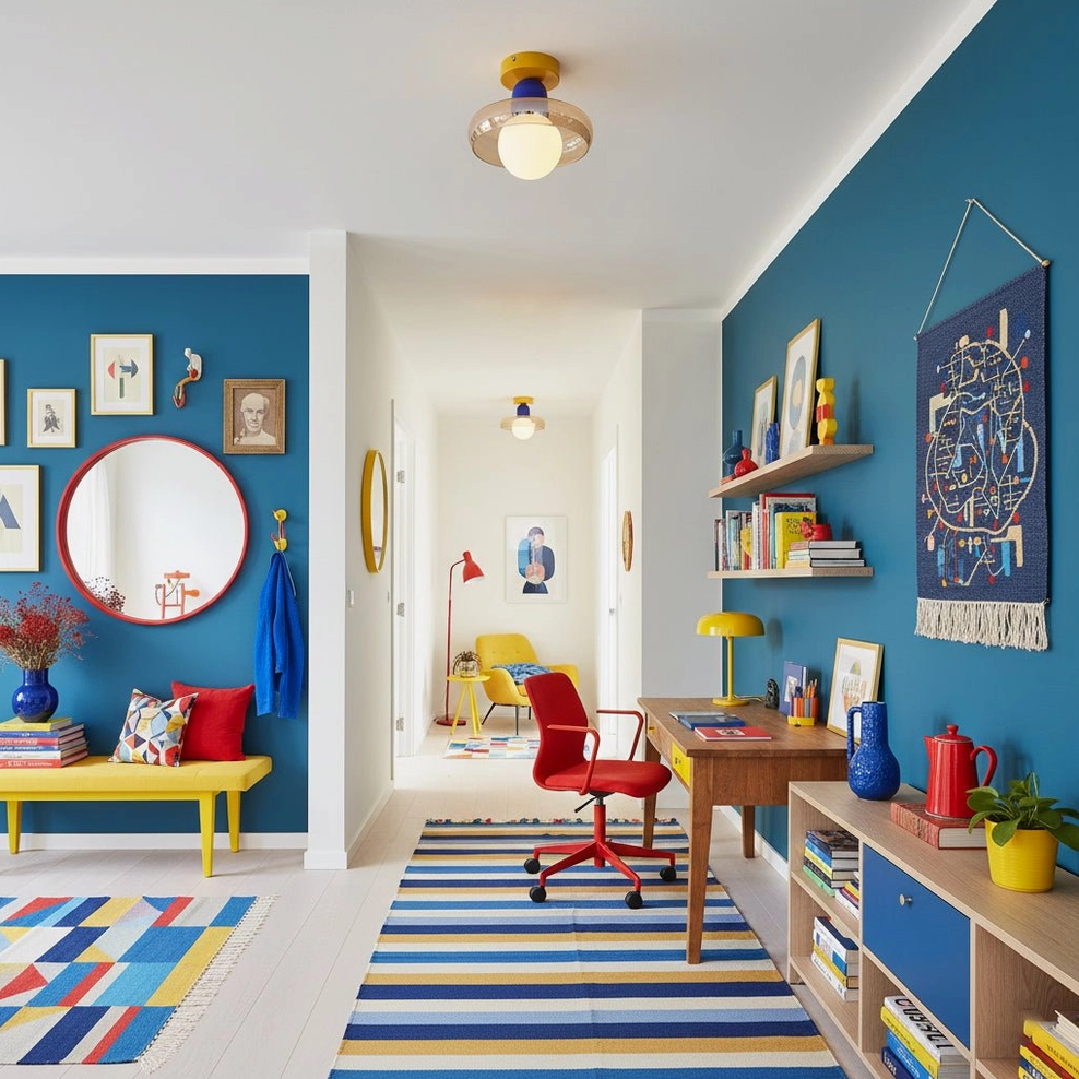 Mid-century modern ceiling lights in coordinated design hallway installation