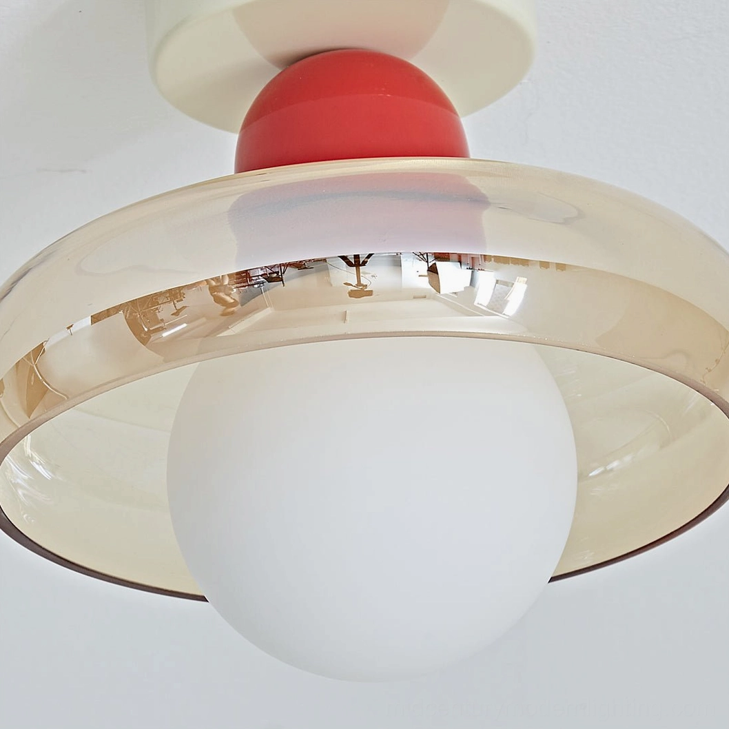 Alabax red ceiling light close-up showing amber glass shade detail