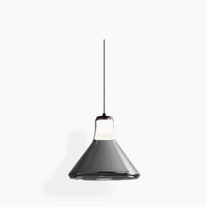 Alain three-color pendant lamp with conical glass shade and black metal fixture against white studio background