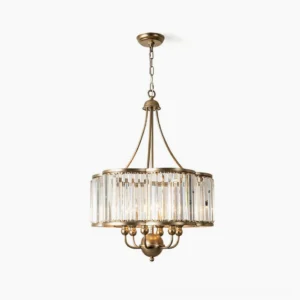 Alaisha Crystal Chandelier brushed silver metal frame with vertical crystal bars full side view mid-century modern lighting