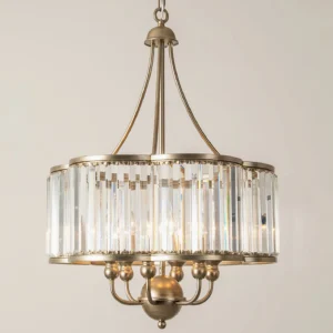 Alaisha Crystal Chandelier close-up front view showing faceted crystal bars and ornate metal hardware detail