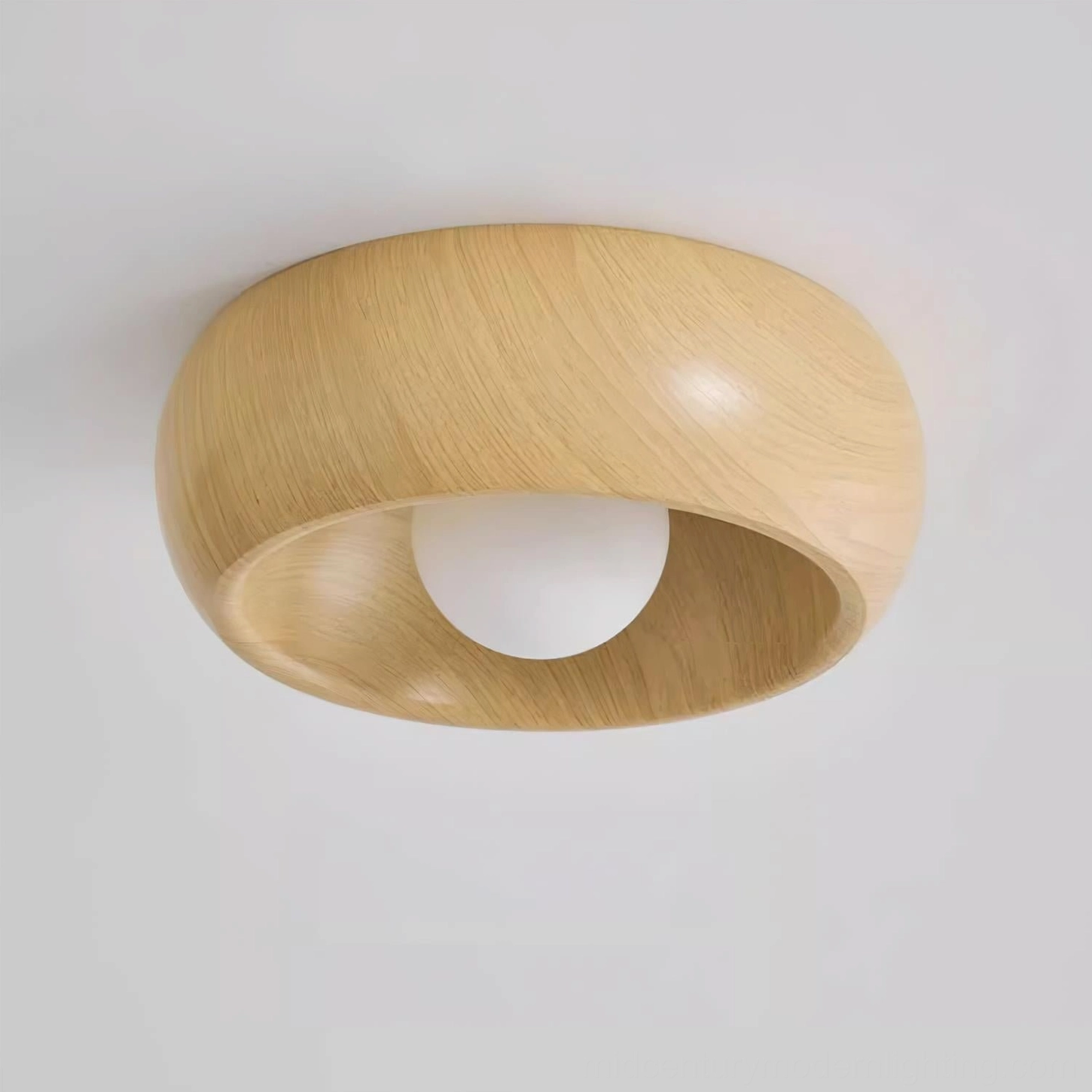 Dark wood Alana flush mount ceiling light in neutral minimalist interior setting
