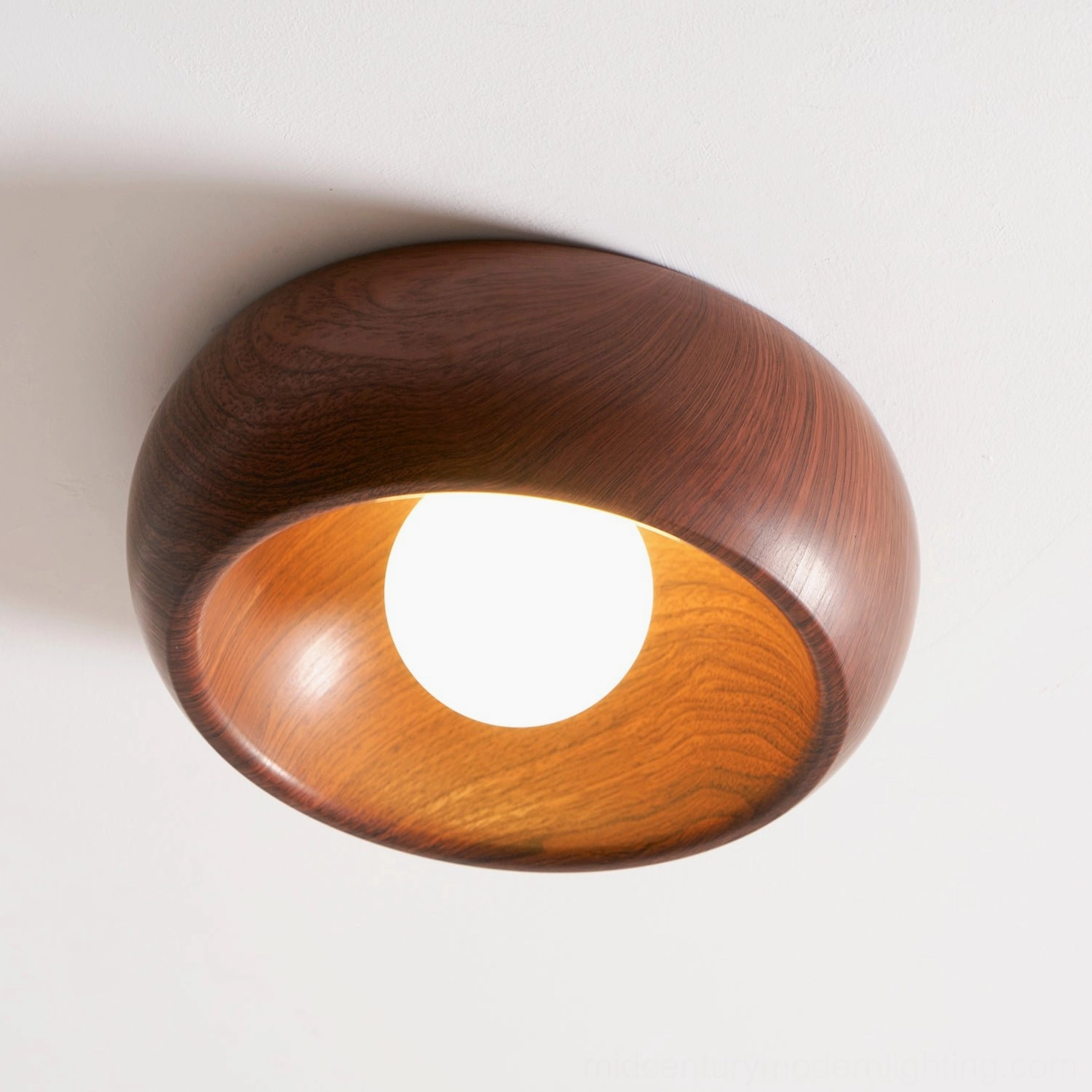 Alana flush mount wood ceiling light fixture available in walnut natural wood white finishes