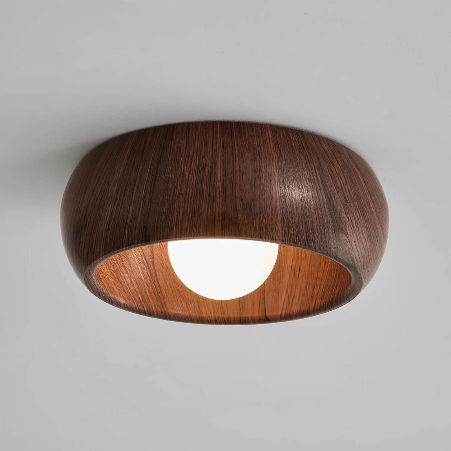 Alana ceiling light with natural wood finish in Scandinavian bedroom ambient lighting