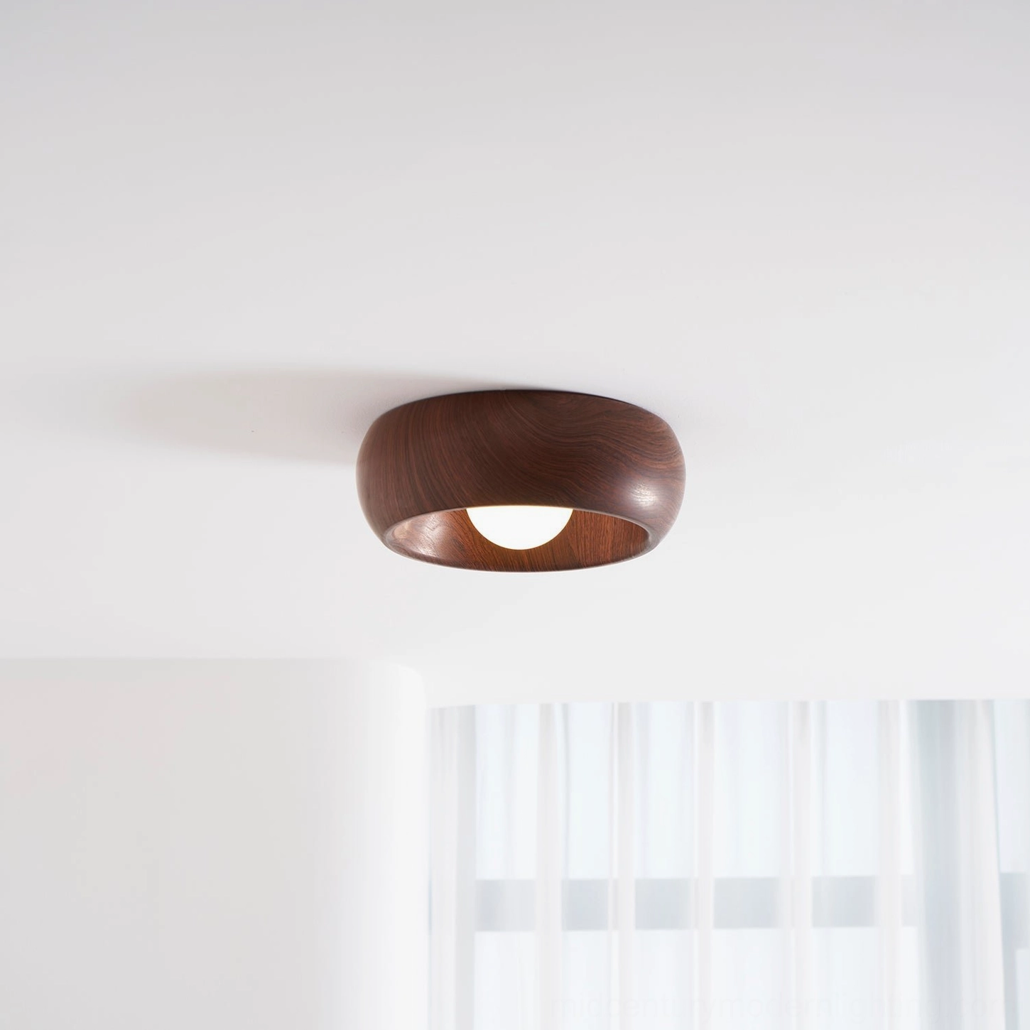 Alana Scandinavian style ceiling fixture with frosted glass diffuser and warm wood tones