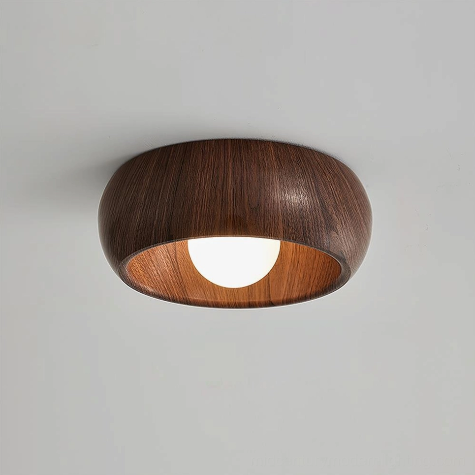 Walnut and white Alana ceiling light with triac warm dimming capability for mood lighting
