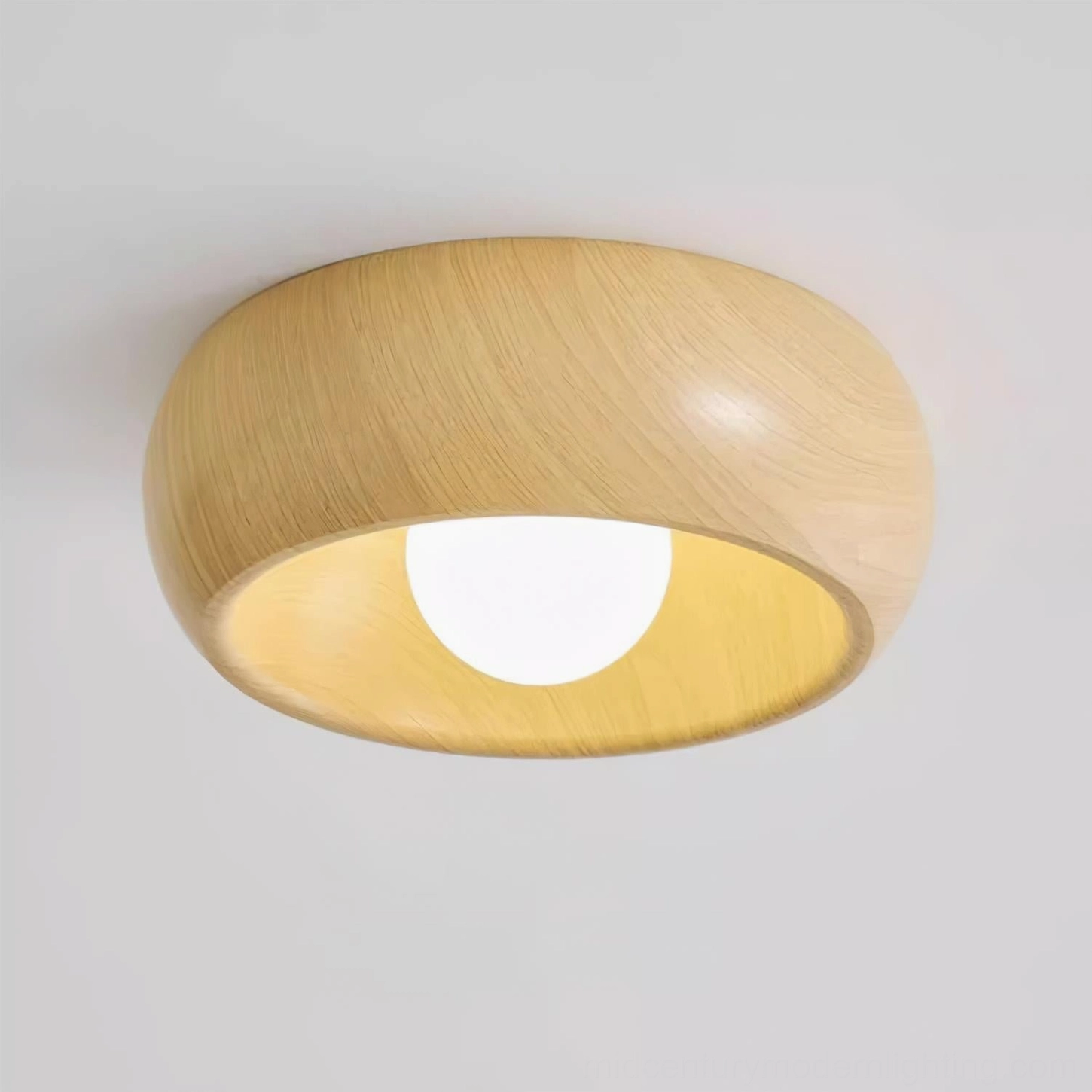 Alana ceiling lamp showing wood grain texture and frosted glass diffuser detail