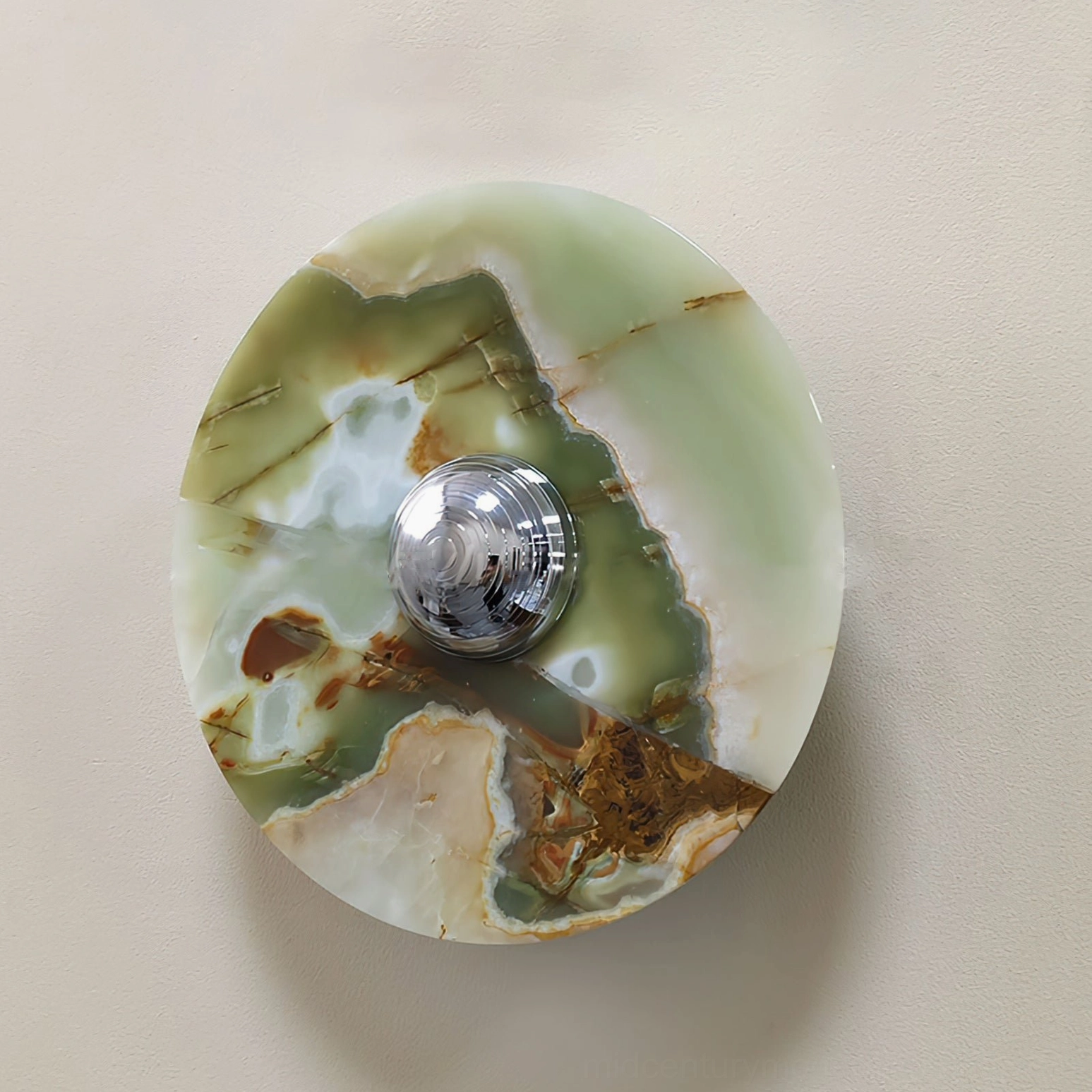 Alba green marble wall sconce studio photograph highlighting natural material beauty and mid-century modern sculptural design aesthetic