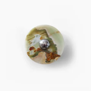 Alba green marble wall sconce overhead close-up detail showing natural stone veining and polished chrome mounting hardware