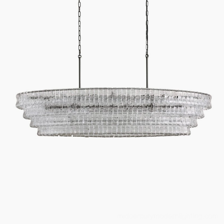 Albano black glass tiered chandelier with clear metalwork, sculptural drama for luxury interiors