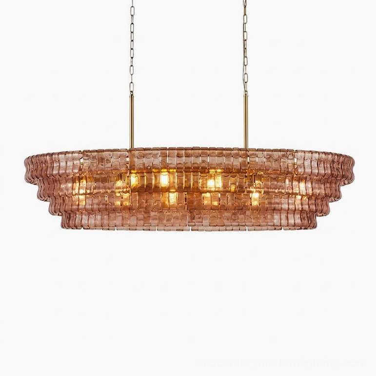 Albano glass chandelier amber and gold finish pair, warm metalwork with smoked glass louvers