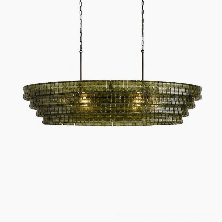 Albano tiered glass chandelier black glass option, dramatic sculptural presence with contrasting metalwork