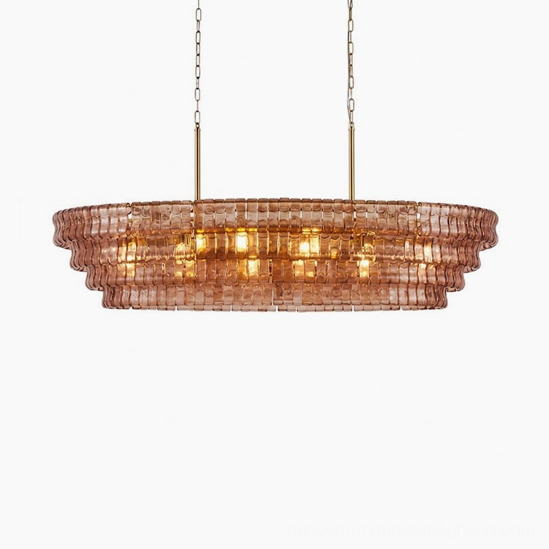 Albano glass chandelier in emerald green finish, jewel-tone mid-century modern design statement