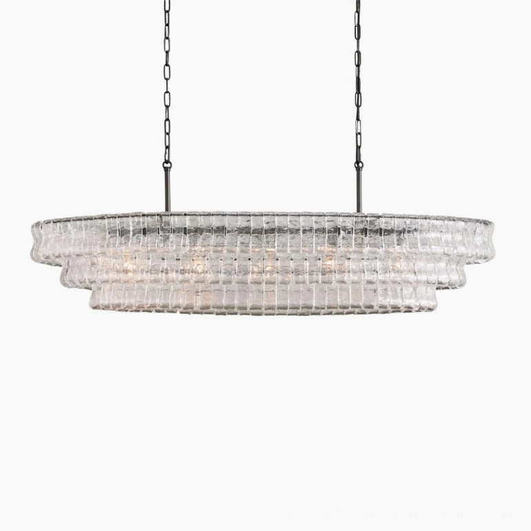 Albano glass chandelier hand-assembled craftsmanship, each louver positioned for kinetic light play