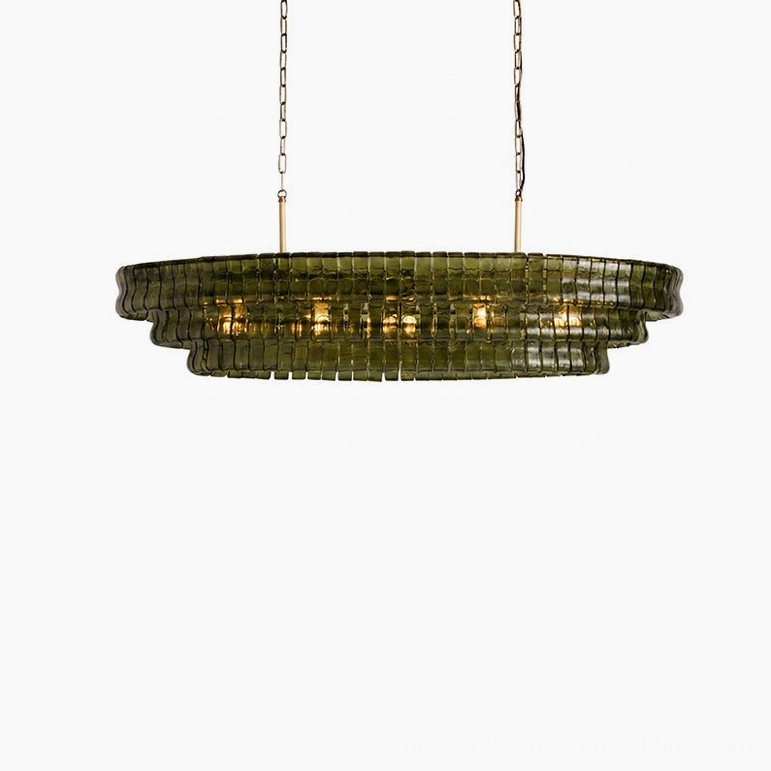 Albano glass chandelier ceiling-mounted installation detail, suspension chain and candelabra socket configuration