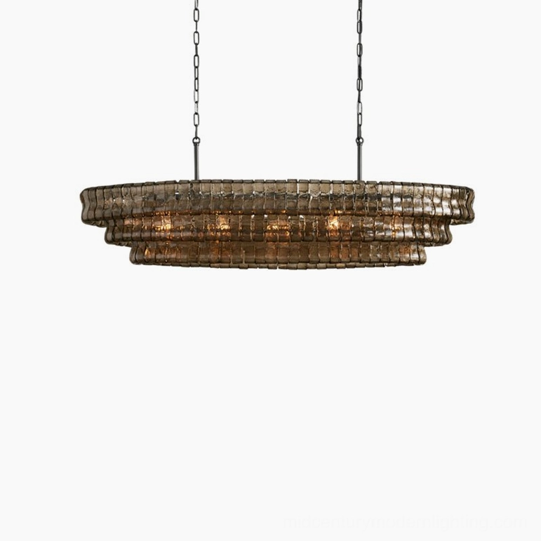 Albano glass chandelier six finish options showcase, amber clear smoke grey black gold green