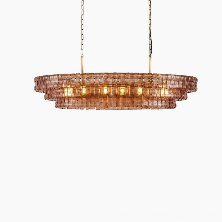 Albano tiered glass chandelier three-quarter perspective view, highlighting multi-level cascade of hand-fired art glass