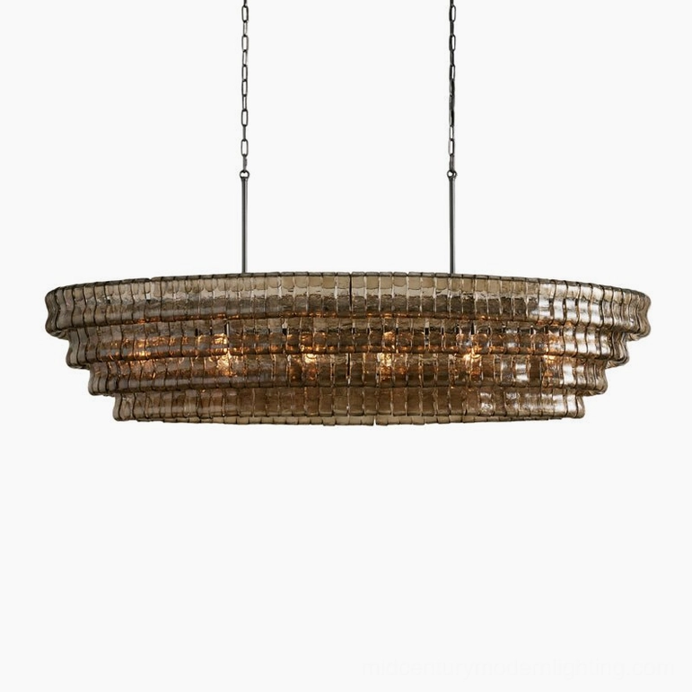 Albano clear glass tiered chandelier, crystal-clean transparent louvers showcasing architectural structure