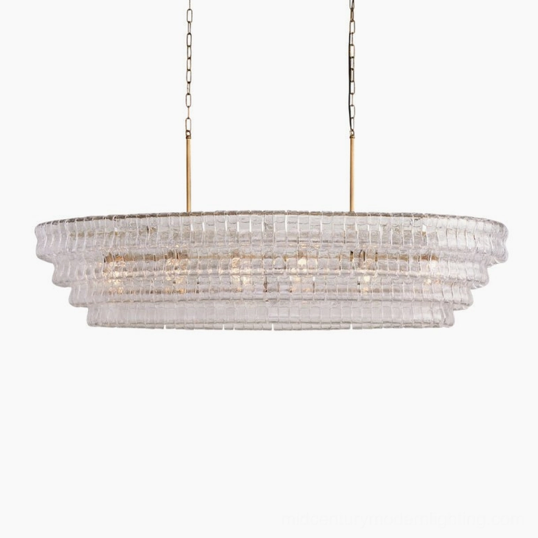 Albano clear glass chandelier with gold metalwork, crisp luminous finish for purist mid-century modern