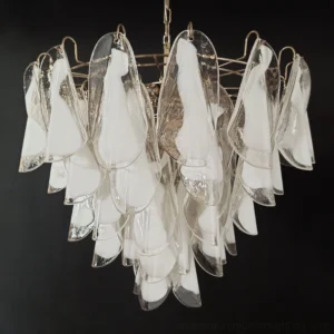 Aletta chandelier close-up detail shot hand-blown frosted clear glass petals silver metal frame
