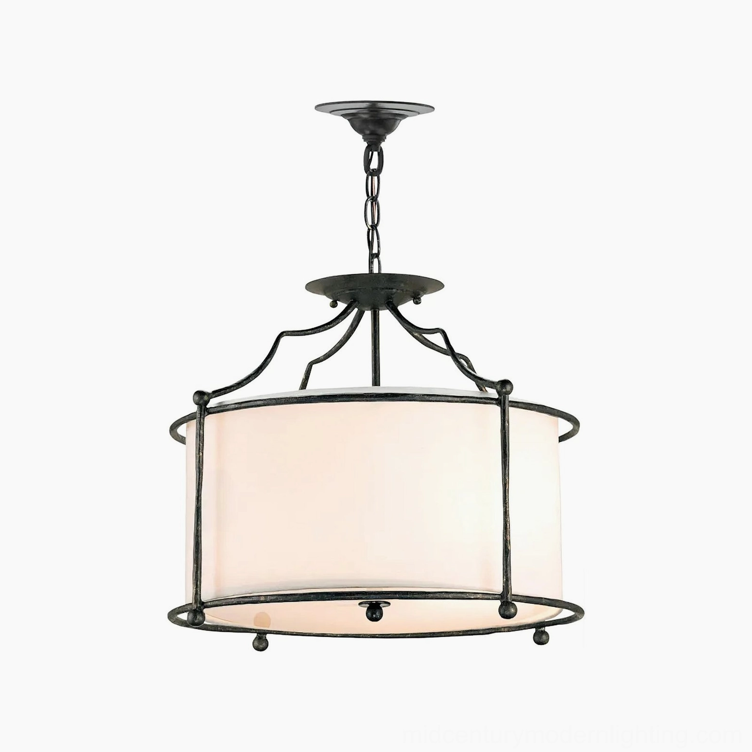 Full studio product shot of Alexa drum pendant light showing overhead view and traditional farmhouse design