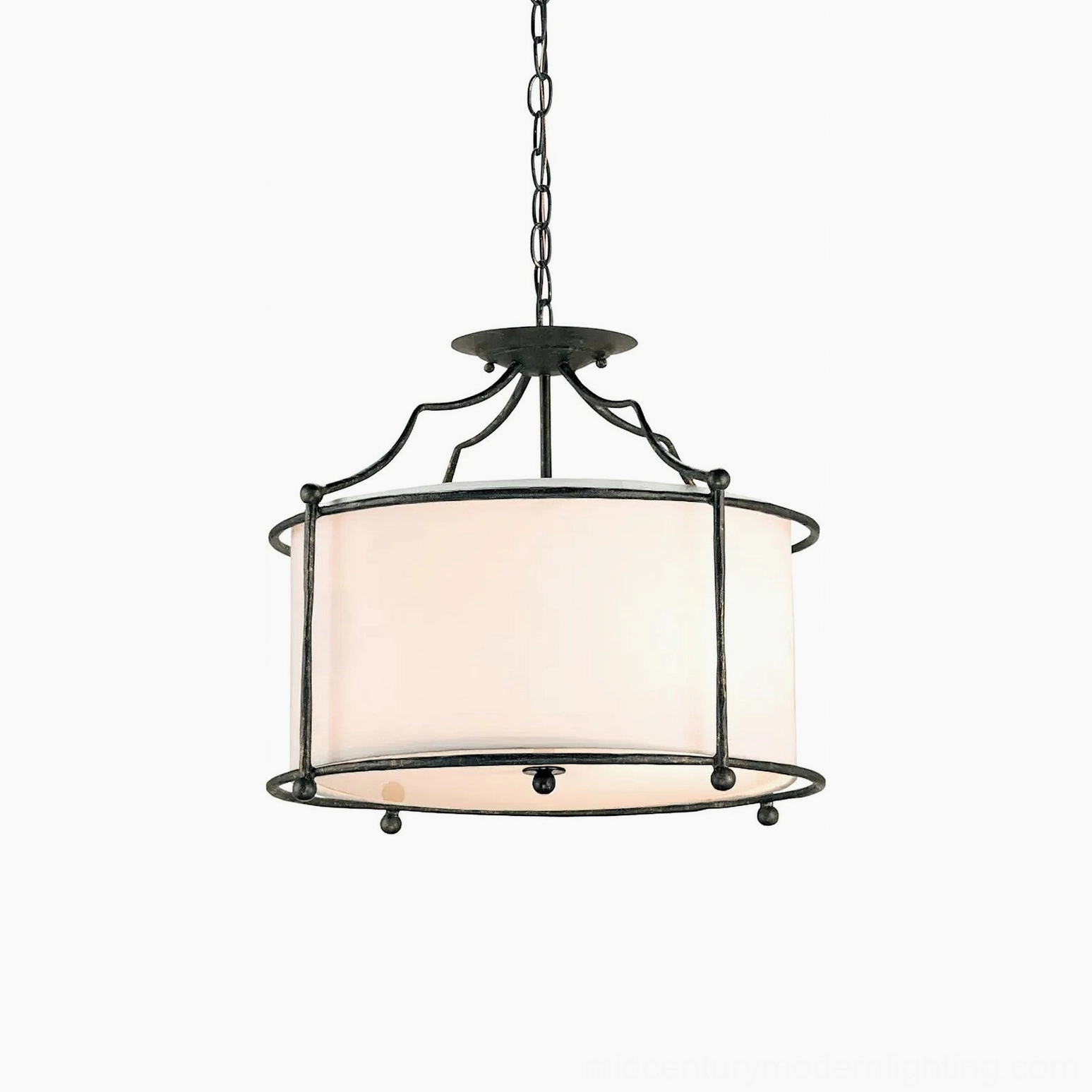 Alexa drum frame pendant light three-quarter front view studio product display in classic farmhouse style