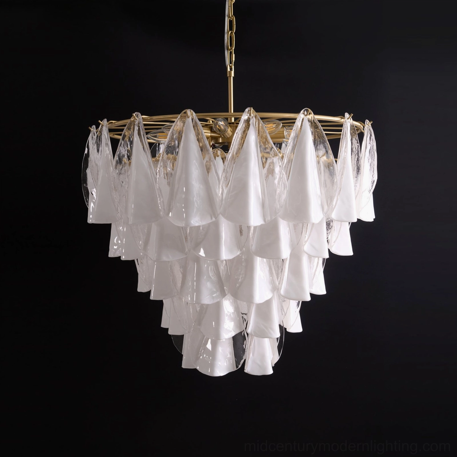 Alira mid-century modern glass chandelier in neutral luxury interior design context