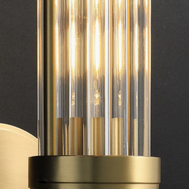 Allen crystal glass rod wall lamp creating ambient illumination in bedroom setting