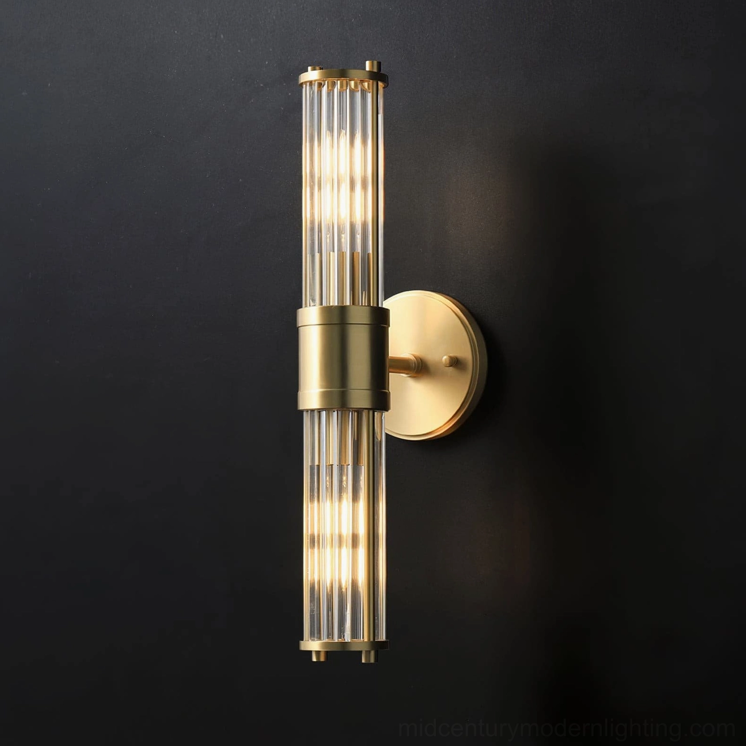 Allen brass crystal wall sconce with patina finish showing design sophistication and craftsmanship