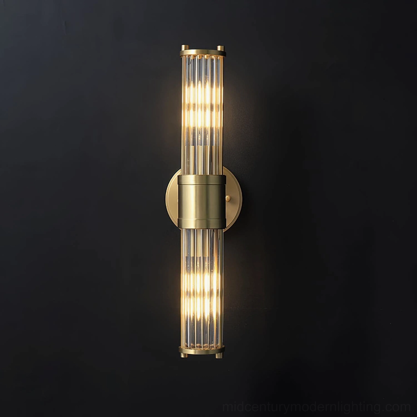 Allen sconce pair creating symmetric illumination in powder room contemporary design