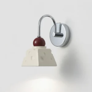 Alma minimalist wall light oblique angle perspective, metal frame and ceramic diffuser detail