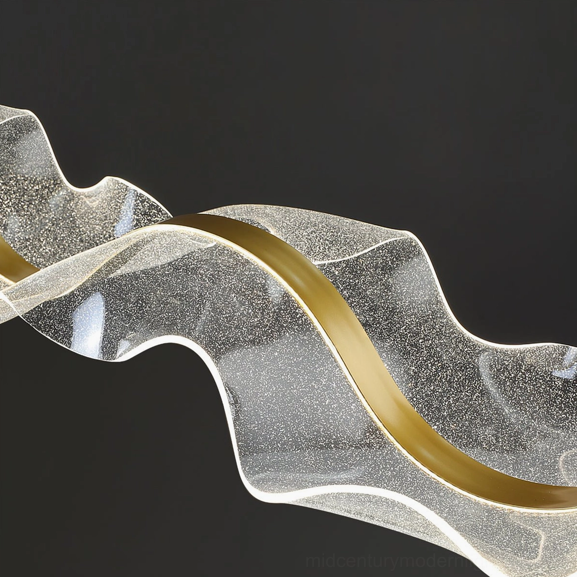 Close-up detail of Alon acrylic ribbon shade showing bubble dot texture pattern and brass trim edge