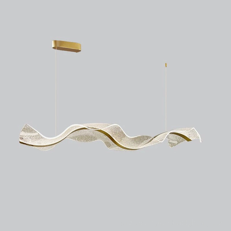 Alon Linear Chandelier with clear bubble-textured shade and brass metal hardware mounted on ceiling
