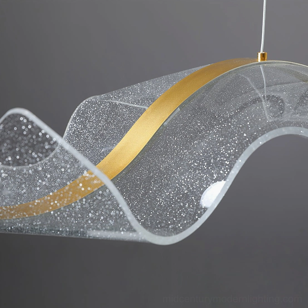 Alon pendant light installed showing three size options: 100cm standard, 120cm large, and 150cm statement models