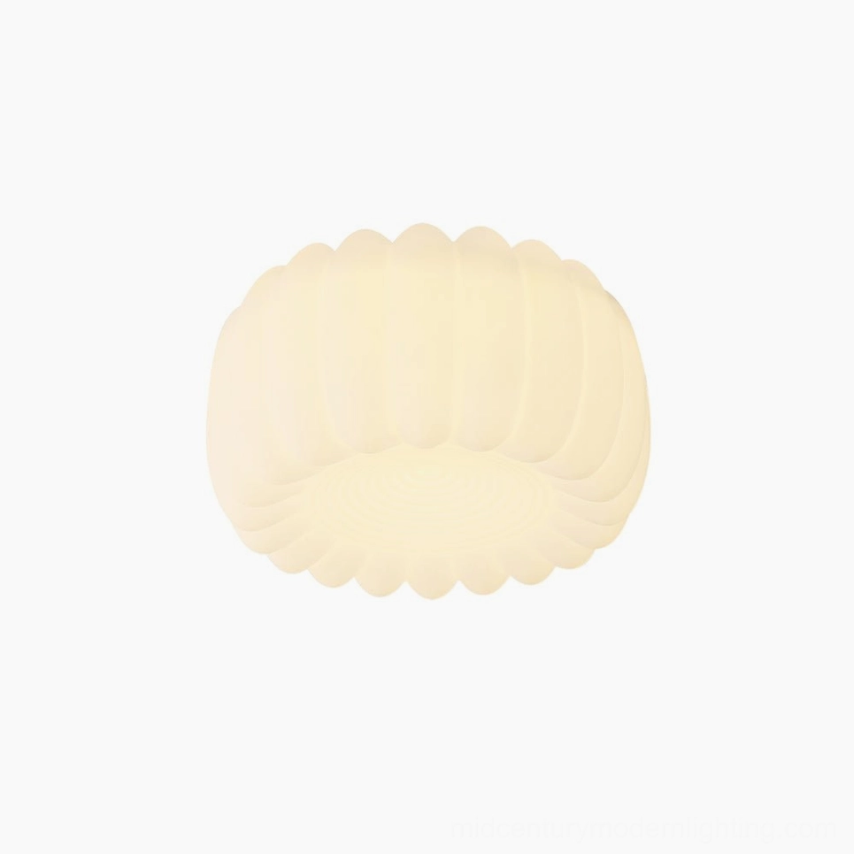 Alta pumpkin flush mount ceiling lamp product shot with variant specifications cool warm light