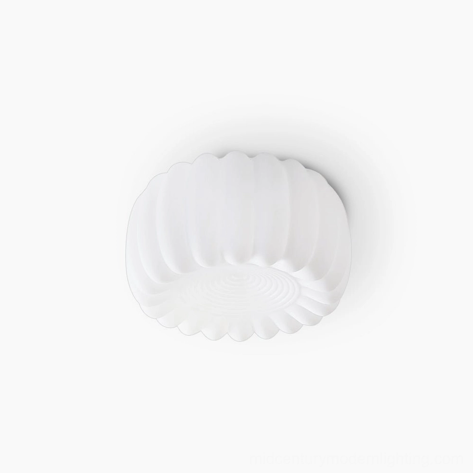 Alta pumpkin flush mount ceiling lamp top-down view showing sculptural fluted design and matte white finish